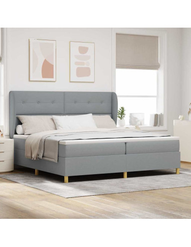 Letto a molle con testiera Grigio chiaro 200 x 200 cm Tessuto