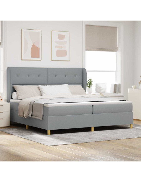 Letto a molle con testiera Grigio chiaro 200 x 200 cm Tessuto