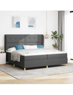 Letto a molle con testiera Grigio scuro 200 x 200 cm Tessuto