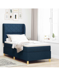Letto a molle con testiera Blu 200 x 90 cm Tessuto