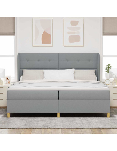 Letto a molle con testiera Grigio chiaro 200 x 200 cm Tessuto