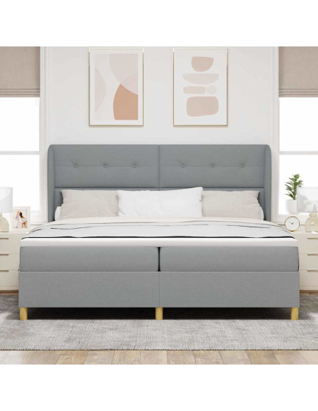 Letto a molle con testiera Grigio chiaro 200 x 200 cm Tessuto