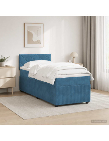 Letto box spring con materasso Blu 100 x 200 cm Velluto