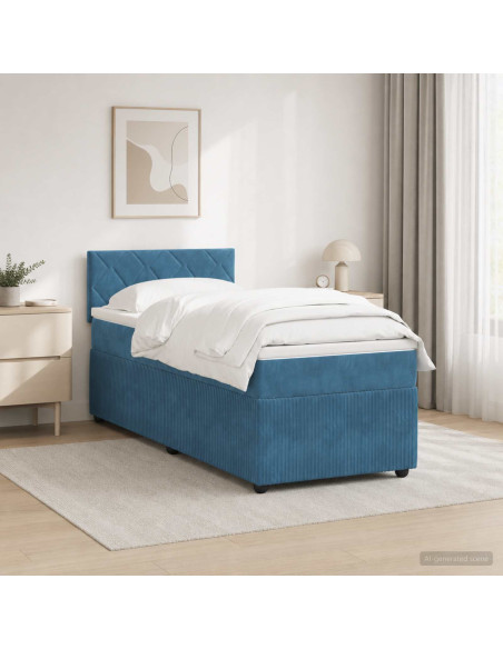 Letto box spring con materasso Blu 100 x 200 cm Velluto
