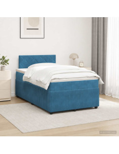 Letto box spring con materasso Blu 120 x 200 cm Velluto