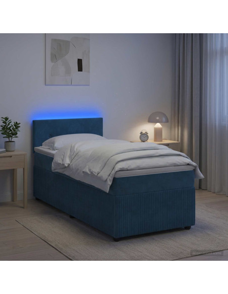Letto box spring con materasso Blu 100 x 200 cm Velluto