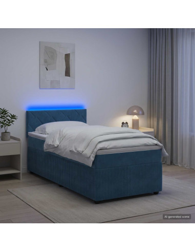 Letto box spring con materasso Blu 100 x 200 cm Velluto