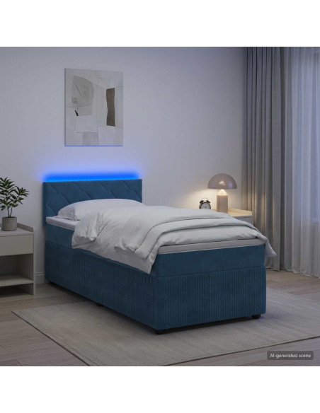 Letto box spring con materasso Blu 100 x 200 cm Velluto