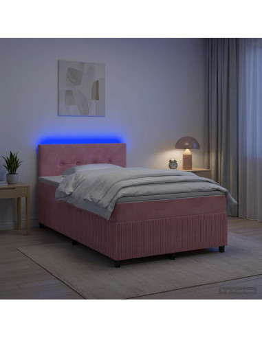 Letto box spring con materasso Rosa 120 x 190 cm Velluto