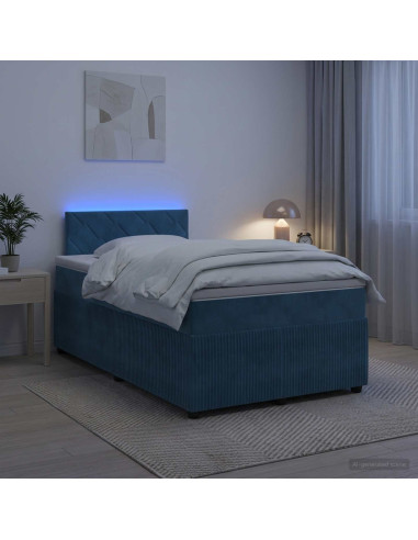 Letto box spring con materasso Blu 120 x 190 cm Velluto