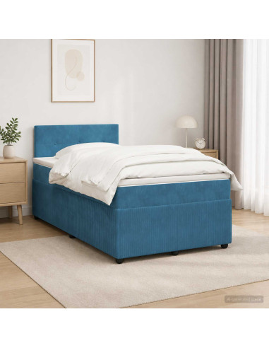 Letto box spring con materasso Blu 120 x 200 cm Velluto