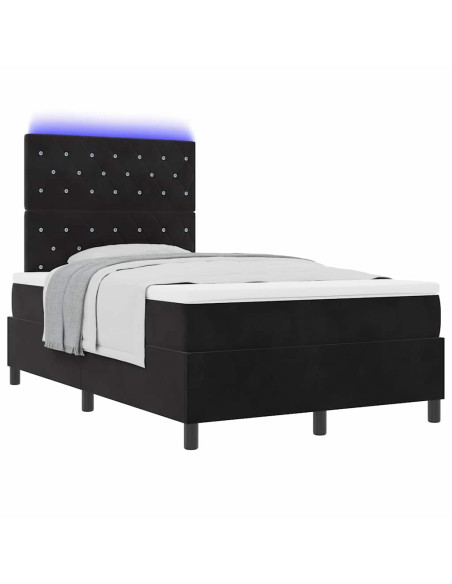 Letto a Sorgente LED con materasso Nero 120 x 190 cm Velluto