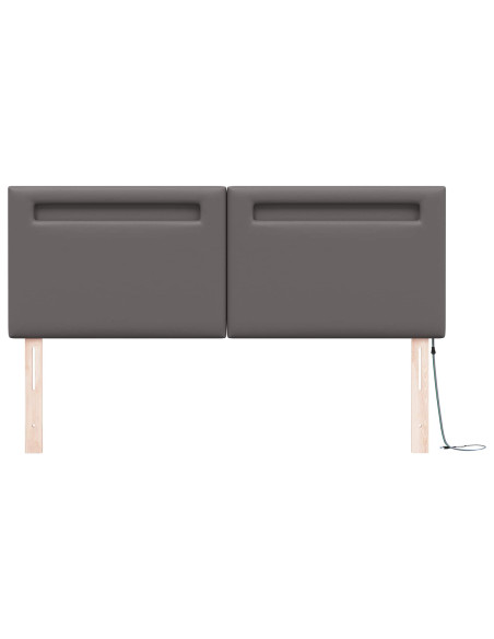 Testiera LED Grigio 144 cm Pelle Sintetica