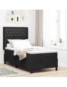 Letto a molle con materasso Nero 100 x 200 cm Velluto