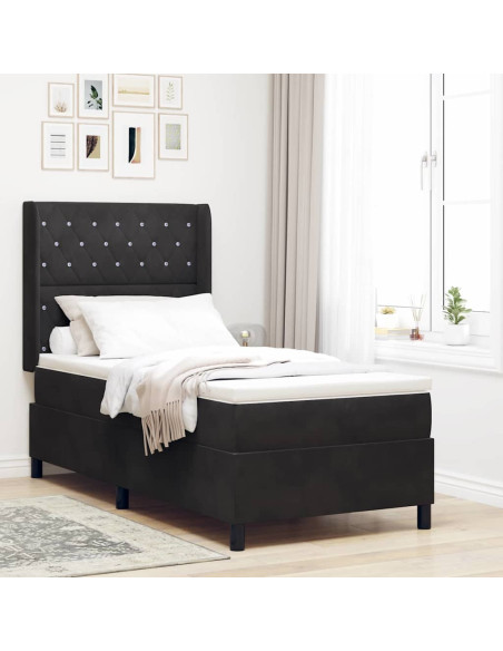 Letto a molle con materasso Nero 100 x 200 cm Velluto