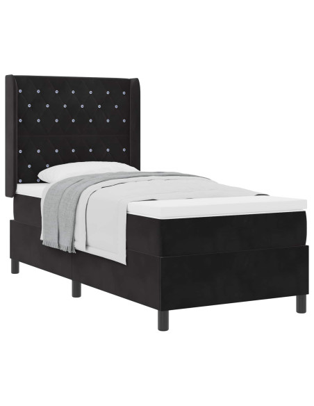 Letto a molle con materasso Nero 100 x 200 cm Velluto