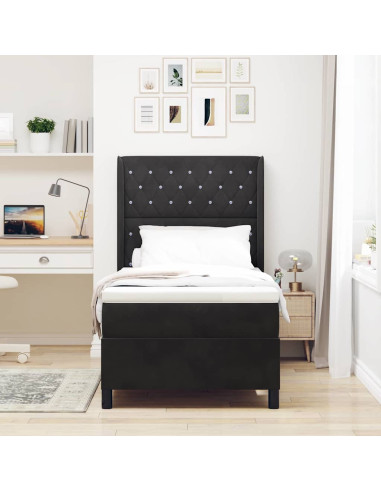 Letto a molle con materasso Nero 100 x 200 cm Velluto