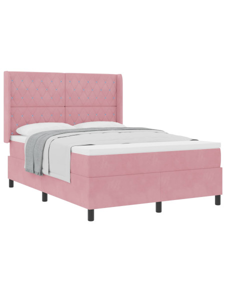 Letto a molle con materasso Rosa 140 x 200 cm Velluto
