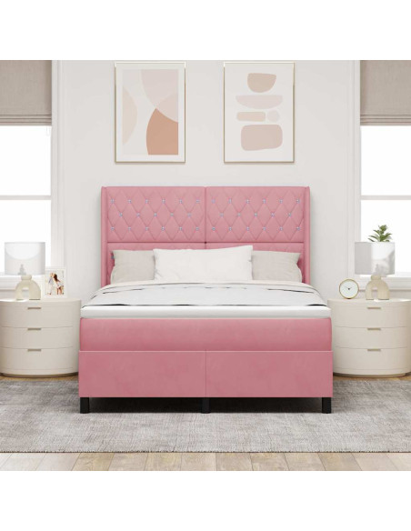 Letto a molle con materasso Rosa 140 x 200 cm Velluto