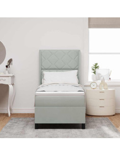 Letto a molle con testiera Grigio chiaro 80 x 200 cm Velluto