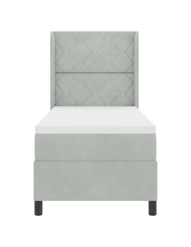 Letto a molle con testiera Grigio chiaro 80 x 200 cm Velluto