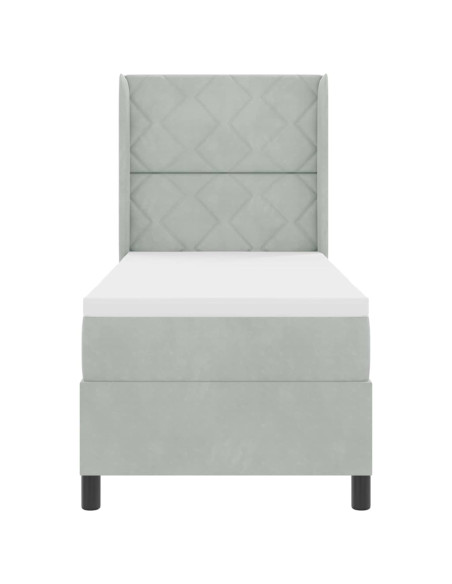 Letto a molle con testiera Grigio chiaro 80 x 200 cm Velluto