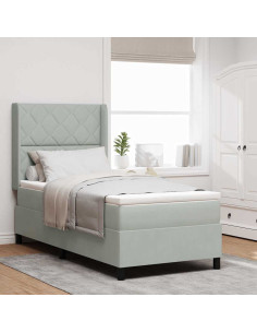 Letto a molle con testiera Grigio chiaro 100 x 200 cm Velluto