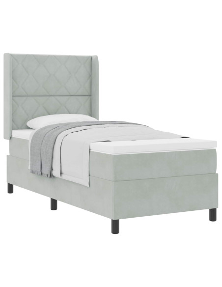 Letto a molle con testiera Grigio chiaro 100 x 200 cm Velluto