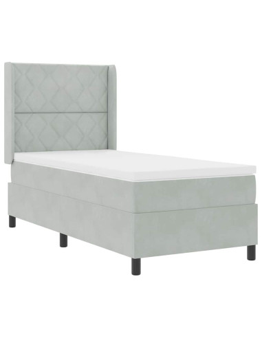 Letto a molle con testiera Grigio chiaro 100 x 200 cm Velluto
