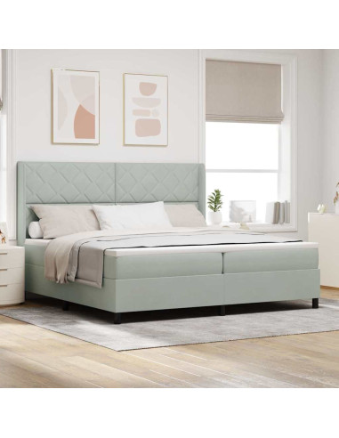 Letto a molle con testiera Grigio chiaro 200 x 200 cm Velluto