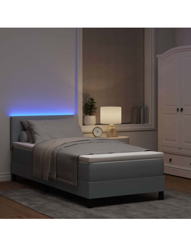Letto a molle con strisce LED Grigio chiaro 80 x 200 cm Tessuto
