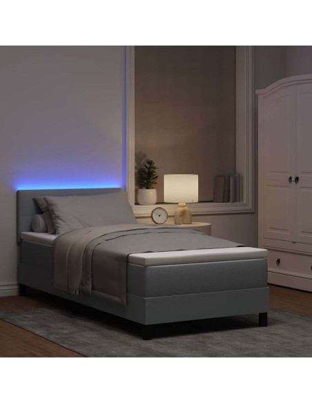 Letto a molle con strisce LED Grigio chiaro 80 x 200 cm Tessuto