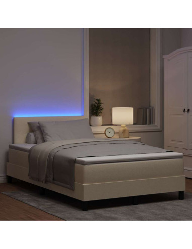 Letto a molle con strisce LED Crema 120 x 200 cm Tessuto