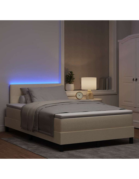Letto a molle con strisce LED Crema 120 x 200 cm Tessuto