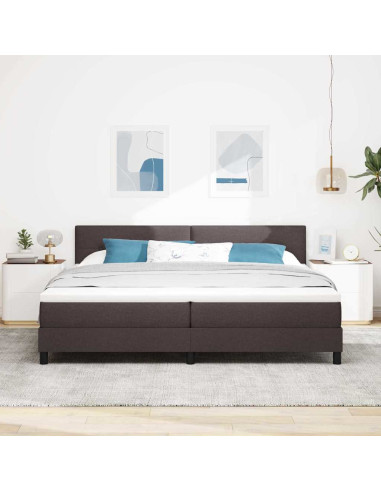 Letto a molle con testiera Marrone Scuro 200 x 200 cm Tessuto