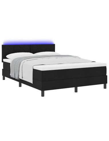 Letto a molle con strisce LED Nero 140 x 190 cm Tessuto