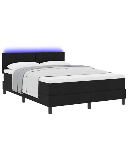 Letto a molle con strisce LED Nero 140 x 190 cm Tessuto