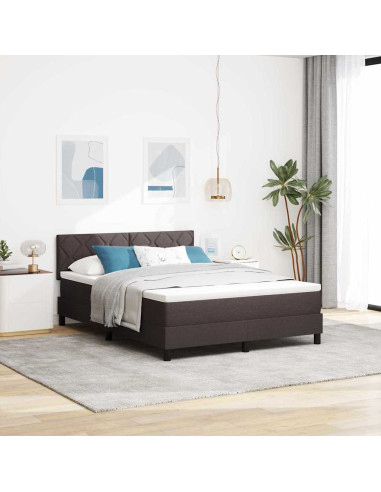 Letto a molle con testiera Marrone Scuro 140 x 200 cm Tessuto