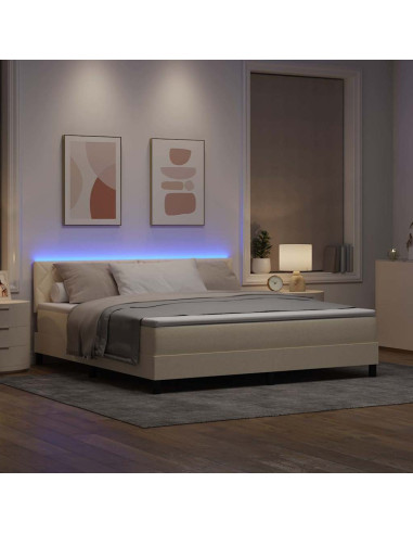 Letto a molle con strisce LED Crema 180 x 200 cm Tessuto