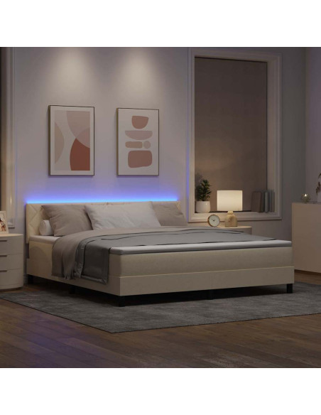 Letto a molle con strisce LED Crema 180 x 200 cm Tessuto