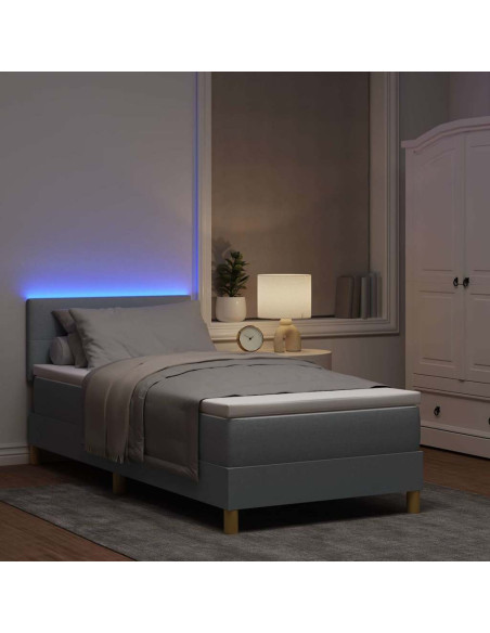 Letto a Sorgente LED Grigio chiaro 80 x 200 cm Tessuto