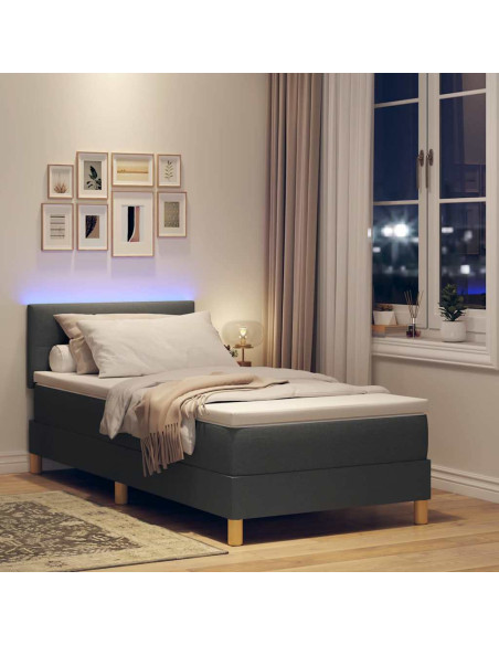 Letto a Sorgente LED Grigio scuro 100 x 200 cm Tessuto