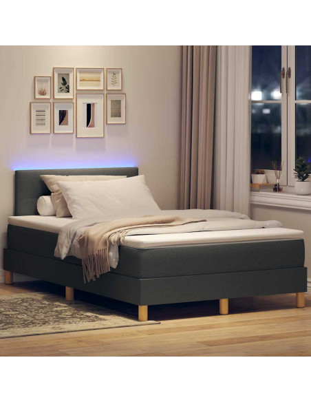 Letto a Sorgente LED Grigio scuro 120 x 190 cm Tessuto