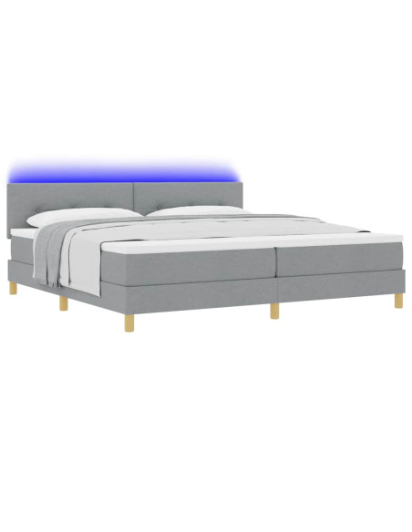 Letto a Sorgente LED Grigio chiaro 200 x 200 cm Tessuto