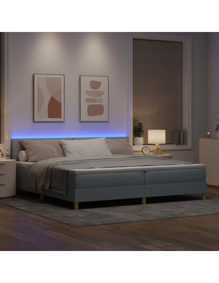 Letto a Sorgente LED Grigio chiaro 200 x 200 cm Tessuto