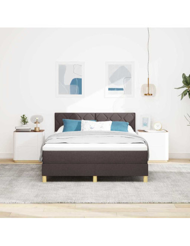 Letto a Sorgente LED Marrone Scuro 140 x 190 cm Tessuto