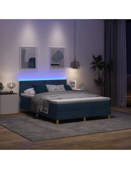 Letto a Sorgente LED con strisce LED Blu 140 x 190 cm Tessuto