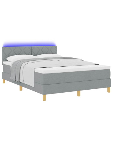 Letto a Sorgente LED Grigio chiaro 140 x 200 cm Tessuto