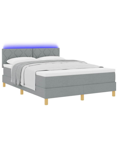 Letto a Sorgente LED Grigio chiaro 140 x 200 cm Tessuto