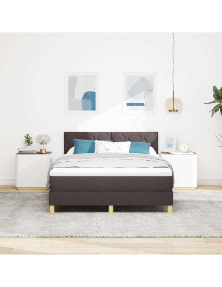 Letto a Sorgente LED Marrone Scuro 160 x 200 cm Tessuto